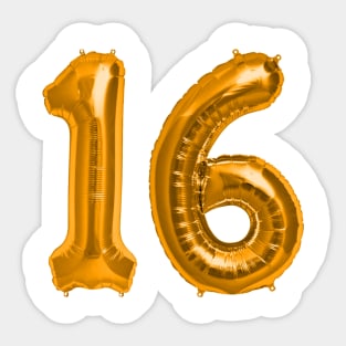 Bright Orange 16th Birthday Metallic Helium Balloons Numbers Sticker